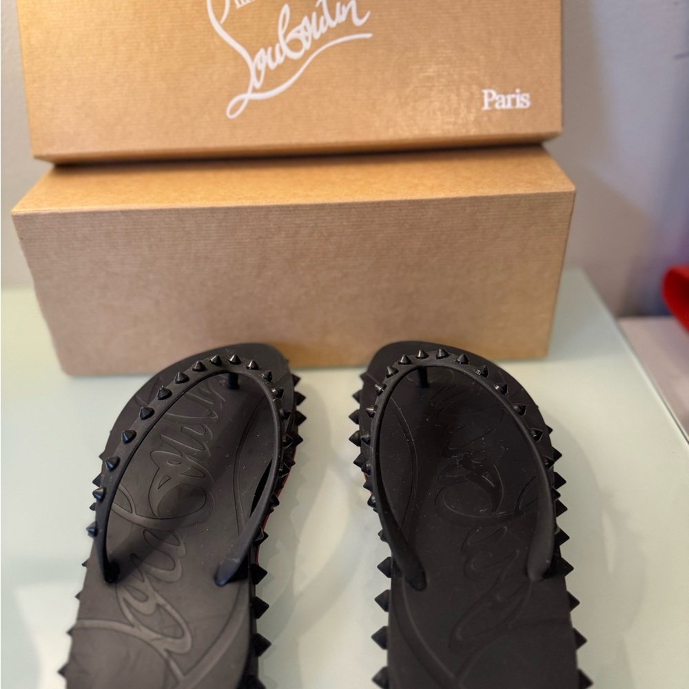 Christian Louboutin Black Studded platform Thong Sandals. Original Box included